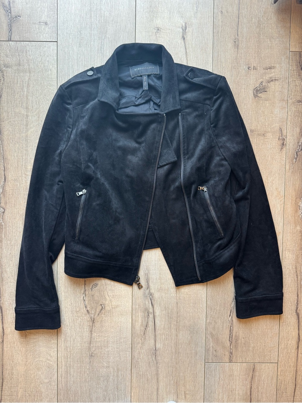 BCBGMaxazria Black Suede Asymmetrical Zip Jacket